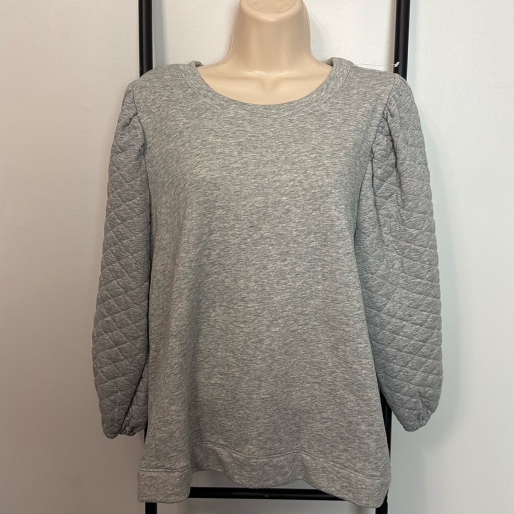 Loft Grey Puffy Shoulder Long Sleeve Round Neck Sweatshirt Women Size L New